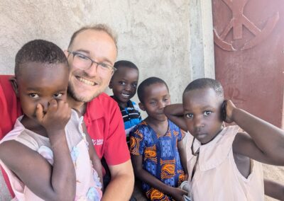 Keenan Bross with parish kids